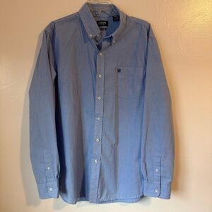 Men’s CHAPS Easy Care Long Sleeve Button Down Shirt Blue & White Size XL
